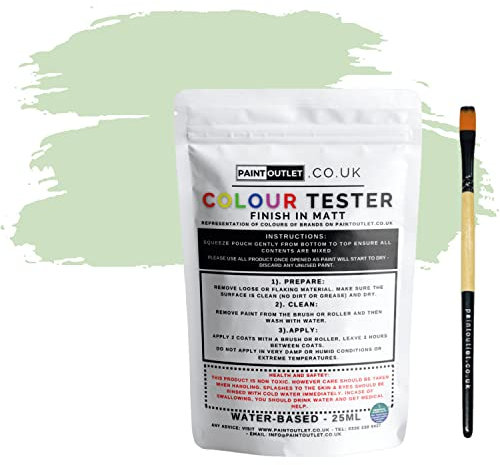 HQC Paint Wall and Ceilings Matt | Sample Colour Tester Pot with Brush | Quick Drying Quality Interior Paint | Contemporary Finish | Mint Green Colour 25ml