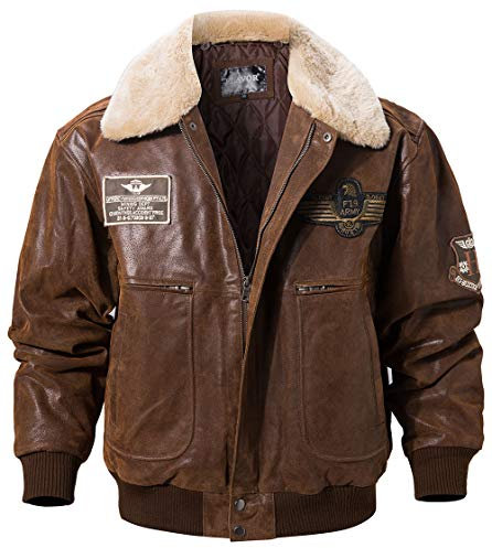 FLAVOR Echtes Lederjacke Herren Luftwaffe Bomber (Braun, XXL)