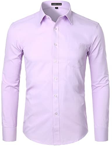 PARKLEES Herren Langarm Slim Fit Freizeit Business Hochzeit Hemd mit Brusttasche PYZSGCL02 Lavendel L