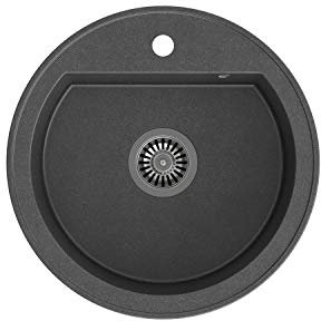 VBChome Fregadero de 51 cm negro para empotrar con sifón