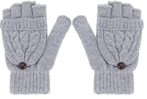 iplusmile Damen Winterhandschuhe Warme Wolle Gestrickt Cabrio Halbfinger Handschuhe Fingerlose Fäustlinge (Grau)