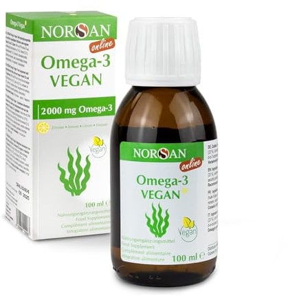 NORSAN Premium Omega-3 Vegan Öl hochdosiert / 2000 mg Omega-3 Tagesdosierung/Algenöl reich an EPA & DHA - 800 IE Vitamin D3