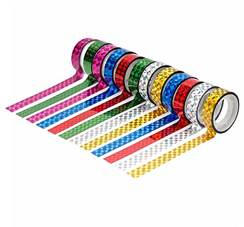 CGLRybO 12 Rollen Washi Tape Set, Helles holografisches Farbmaskierungsband Regenbogen-Papierbänder für Bullet Journals,Scrapbooking & Bastelbedarf, DIY