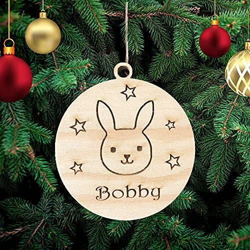 Personalisierte Hase Weihnachtsbaumschmuck Haustier Christbaumschmuck mit Hase Namen Weihnachtsdeko Ornament Weihnachtsdeko aus Holz Weihnachtsbaum