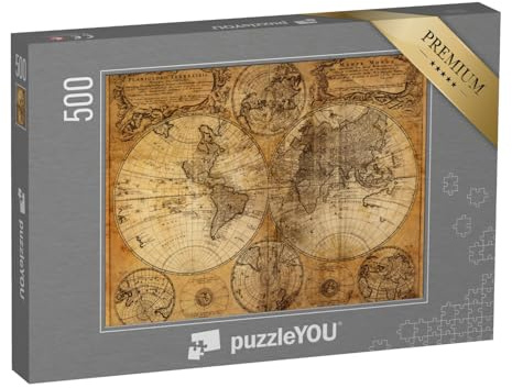 puzzleYOU: Puzzle 500 Teile „Alte Weltkarte aus dem Jahr 1746, vergilbtes Papier“ – aus der Puzzle-Kollektion Vintage