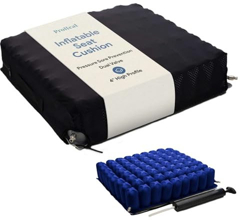 ProHeal Aufblasbares Rollstuhl-Luftkissen 22 x 18 – zur Druckwundbehandlung und Vorbeugung – 10,2 cm tiefe Eintauchdruck-Reverteilung – Doppelventil – Nylonbezug – inklusive Pumpe, Reparaturset