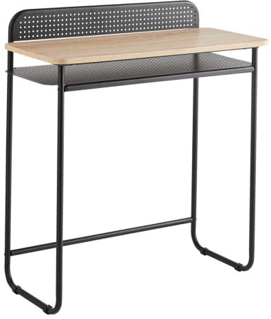 Box and Beyond - Bureau en Bois et métal - Console - 1 étagère Effet chêne - 1 étagère en métal perforé - Naturel/Noir - 80 x 86 x 37 cm