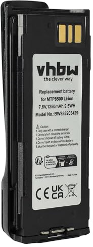 vhbw Akku kompatibel mit Motorola MTP8550 | MTP8500Ex, MTP8500, MTP8000Ex Funkgerät, Walkie Talkie (1250 mAh, 7,6 V, Li-Ion) + Gürtelclip