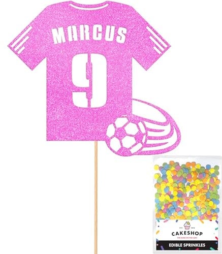 Personalised Birthday Football Kit Jersey Cake Topper- Light Pink Any Name & Age Number Glitter Cake Decoration and Sprinkles - Happy Birthday Decorations - Personalised Toppers for Cakes by Cakeshop