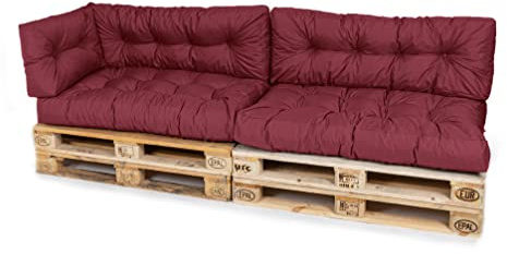TexDeko® Garden Palettenkissen Set 5-TLG 120x80x18cm Bordeaux | In- & Outdoor, wasserabweisend, UV-beständig, zusätzlicher Vliesmantel, formstabile Palettenpolster, gesteppt, Gartenmöbel