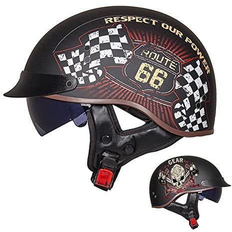 ACLFFSHOP Demi Casque De Moto, Casque Jet Rétro, Casque Bol Moto Homologué ECE, Casques Vintage à Face Ouverte, avec Pare-Soleil et Doublure Intérieure Amovible, pour Vélos Motos Scooter