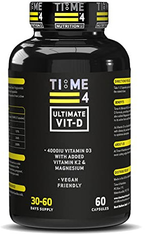 Time 4 Ultimate Vitamin D – Vitamin D3 4000iu, 200mcg Vitamin K2 (MK7), 400mg Magnesium, 600mg Caprylic Acid In 2 Easy To Swallow Capsules – Vegan Friendly, Gluten Free, 30-60 Day Supply – 60 Capsules