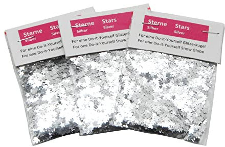 3 x silber Glitzersterne für Schneekugel/Glitzerkugel zum Basteln für Schneekugel Bastelset 40065 - silber Sterne
