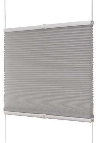 Ventanara® Fenster Plissee ohne Bohren zum Kleben Plisseerollo Wabenplissee Faltrollo verspannt inklusive Premium Klebeträgern (60 x 130 cm, grau Wabe tageslicht)