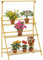 Outsunny Blumentreppe aus Holz Pflanzenständer Leiterregal einstellbare Hängehöhe Blumenständer hängende Bamboo Natur innen draußen 100 x 40 x 143 cm