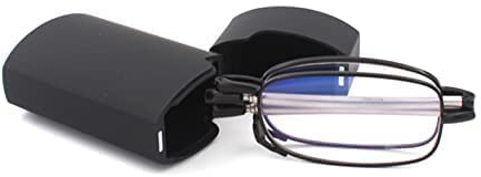 MMOWW Faltbare Anti-Blau-Lesebrille für Männer und Frauen mit Teleskopstangen mit tragbarem Etui (Schwarz, +2.0)