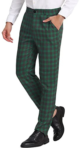 Lars Amadeus Homme Pantalon à Carreaux Coupe Régulière Affaires | Motif à Carreaux Classique Coupe Régulière Fermeture Boutonnée et Zippée Prêt pour le Bureau