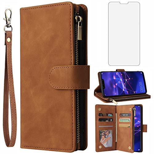 Asuwish Handyhülle für Huawei Mate 20 Lite Hülle mit Folie Schutzfolie und Kartenfach Klappbar Leder Geldbörse Ständer Reißverschluss Hawaii Mate20 20Lite SNE-LX1 Hüllen Schutzhülle Phone Case Braun