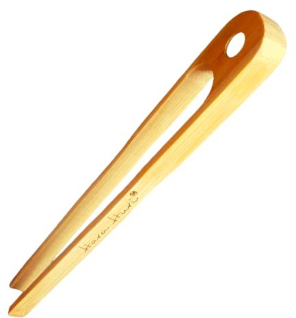 Hara Huri Magnetic Bamboo Toaster Tongs - Set of 1 Reusable Heat Resistant Wooden Toast Tongs - 8 Inch Long Natural Wood Kitchen Utensil for Serving Pickle Muffin (1)