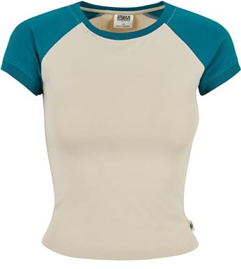 Urban Classics Damen T-Shirt Ladies Organic Stretch Short Retro Baseball Tee softseagrass/watergreen S