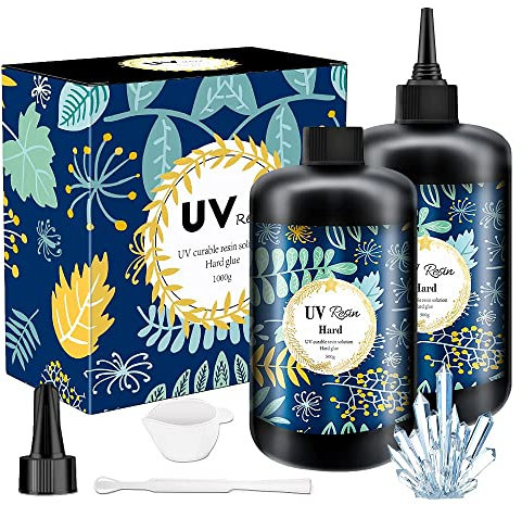 Kristallklarer harter UV-Harz Upgraded Formel Ultraviolette schnellhärtende Harz für Schmuckherstellung, Handwerksdekorationen, hartes transparentes Klebstoff-Solarheilungs (1000g)