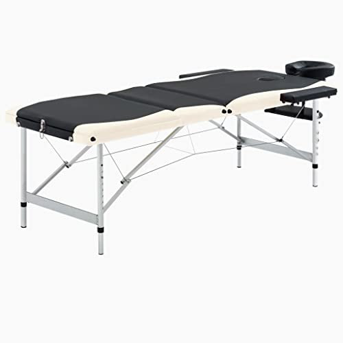 Bussandri Exclusive - Massageliege Klappbar 3-Zonen Aluminiumgestell Schwarz Beige