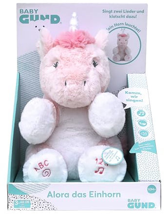 GUND Alora, das Einhorn - ca. 30 cm großes interaktives Plüschtier, singt ein ABC Lied und ein 123 Lied, spricht, klatscht in die Hände und das Horn leuchtet, ab 10 Monaten