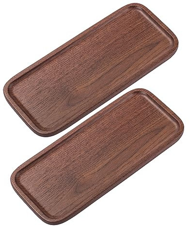 Vandroop Bandeja de madera para servir, bandejas pequeñas para decoración y almacenamiento, platos rectangulares de madera para servir alimentos, té y café, bandeja decorativa para baño, bandeja para