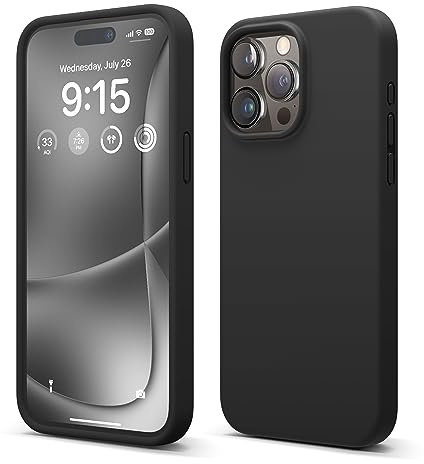 elago Cover Silicone Liquido Compatibile con iPhone 15 Pro Max Case, Custodia Silicone Premium, Protezione Completa [Struttura Antiurto a 4 Strati], Fodera Morbida Microfibra Antigraffio (Nero)