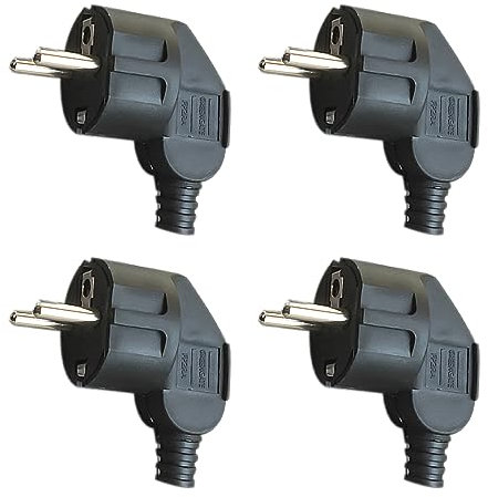Nizirioo 4 unidades Schuko enchufe: 230 V, enchufe Schuko para exteriores, conector de protección de contacto con boquilla protectora contra torceduras, conector en ángulo exterior, resistente al agua