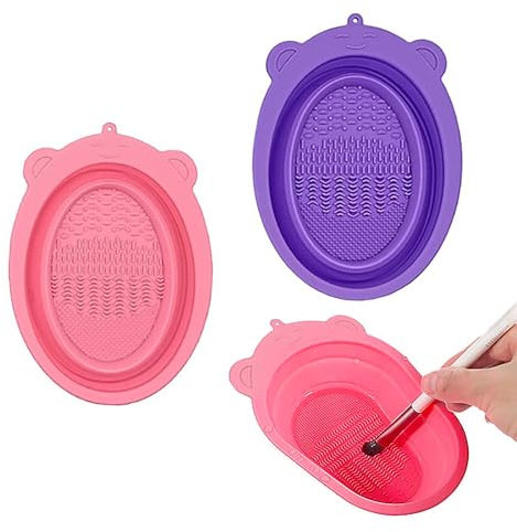 2 Stück Make-up-Pinsel-Reinigungsmatte, Silikon Makeup Pinsel Reiniger Pinselreiniger Make Up, Tragbares Waschwerkzeug für Make-up Pinsel