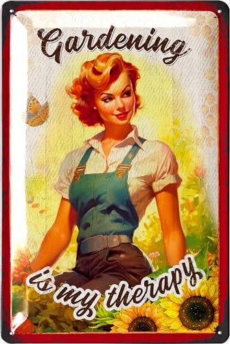 LANOLU Retro Blechschild Garten - Gardening Therapy - Garten Schilder für draußen, Schilder für den Garten, Gartenschilder, lustige Metallschilder Garten 20x30cm