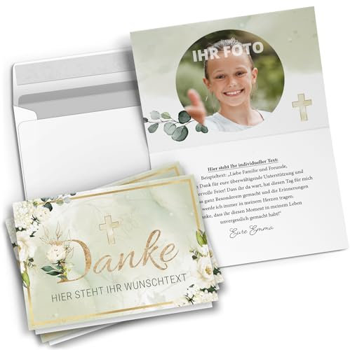 Einladungskarten Manufaktur Hamburg 10 PERSONALISIERTE Dankeskarten mit Text und Foto - Danke Romantisch - Dankeskarte Kommunion Konfirmation Taufe Hochzeit kirchlich mit Umschlägen