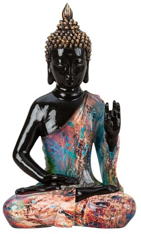 Lifestyle & More Buddha Skulptur Colorful Art aus Polyresin schwarz/bunt Höhe 31cm Breite 18cm