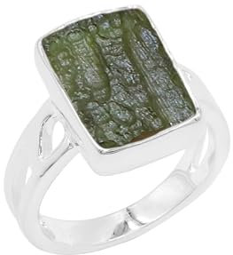 Jay Jools Moldavit-Ring aus 925er-Sterlingsilber, natürlicher, rauer Moldavit-Edelsteinring für Sie und Ihn, US 6,5