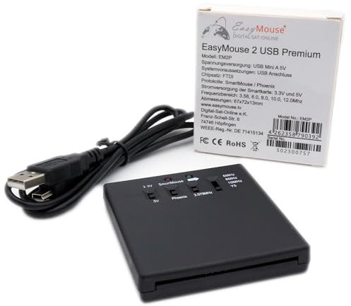 EasyMouse Smartmouse 2 USB Premium Programmer mit Phönix Modus Unterstützung für Smartcards, Stromversorgung und Programmierung über USB, DIP-Schalter für 3.58, 6.00, 8.00, 10.00 und 12.00Mhz