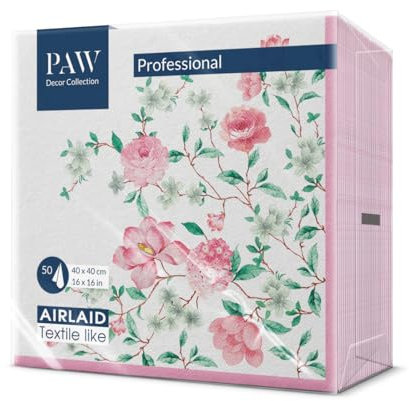 PAW - Servietten aus Airlaid - Stoffähnlich (40 x 40 cm) I 50 Stück I Ideal für Hochzeit, Taufe, Kommunion, Geburtstag I Hochwertige Tischdeko Stoffservietten - Pink Blumen I Pink Season
