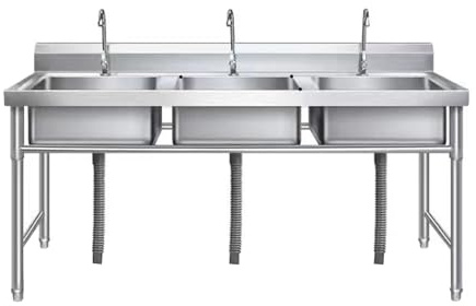 3-Compartment Stainless Steel Utility Sink Triple Bowl Freestanding Kitchen Sink, Commercial Sink Basin for Outdoor Garage Restaurant (120X60cm/47.2X23.6in)