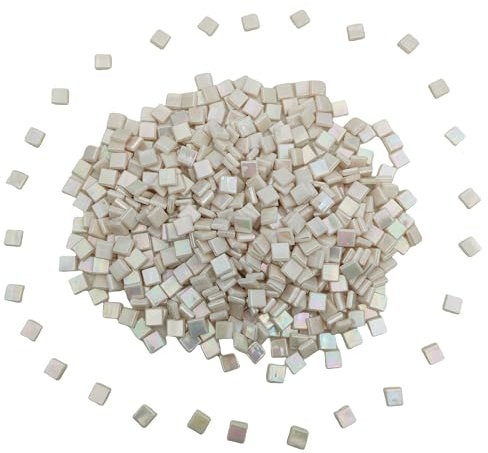 500 g/0,5 kg schillernde Eis-Jade-Glasmosaikfliesen, 560 Stück, 1 cm, quadratisch, gebeizte Mosaikfliesen für Heimwerker, Heim/Outdoor-Mosaikdekoration (Beige-IA87)