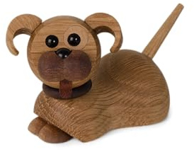 Spring Copenhagen Coco - Charmanter Holz-Welpe | Holzfigur | 6 x 10 x 7 cm | Heimdekoration | Wohnraum-Schmuck | Eiche, Esche, Leder, Plastik | Holzfigurinen Kollektion | Design von Chresten Sommer