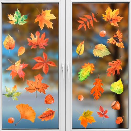 6 Pezzi di Vetrofanie Autunnali, Decorazioni per Finestre del Ringraziamento Decorazioni per Finestre in Acero per Decorazioni per Finestre Autunnali del Ringraziamento (Stile B)