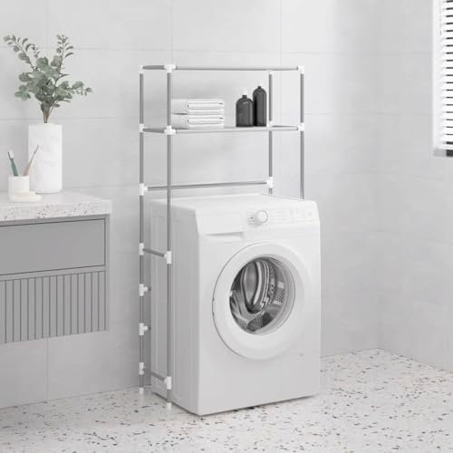 JUDYY Waschmaschinenregal 2 Ablagen, Waschturm, Badezimmerablagen & -Regale, Toilettenregal, Regal Waschmaschine überbau, Waschküche Aufbewahrung, Grau 69x28x143 cm Eisen