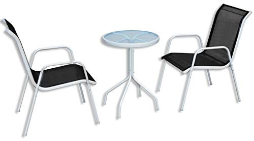 Buzaza 3-TLG. Bistro-Set GartenmöBel Set GüNstig Balkontisch Bistrotisch Garten Sitzgruppe Stahl Schwarz