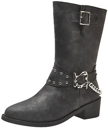 Quad Pattini Nero Western Cowboy Stivali da equitazione da uomo a polpaccio larghi scarpe Fastion Stivali da moto con zeppa in pizzo, Nero , 37 EU
