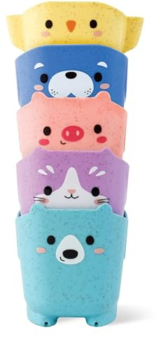 Tiger Tribe Pour & Play Animal Cups (5pcs)| 3-in-1 Stacking Bath Toy For Toddlers & Kids | Interactive Water Toys | Unique Toddler Gifts | Made From Eco Friendly Bioplastic | Age 12 Months +