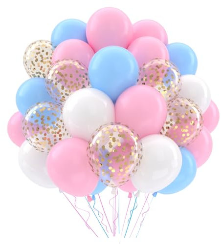 Palloncini Compleanno Rosa Blu Bianchi, 52 Elio Palloncini Trasparenti Confetti Oro Per Gender Reveal Party Baby Shower Decorazioni Boy Or Girl Matrimonio Anniversario Bambini Feste Decorazioni
