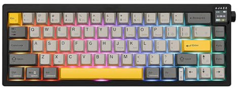 MechLands AK650 65% Gasket Mechanical Keyboard, 3 Modes Wireless Gaming Keyboard with 0.85'' TFT Screen & Knob, Hot Swappable, 5000 mAh Battery, Flex-Cut Plate & PCB, RGB (Black Grey)