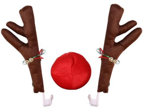 Christmas Car Reindeer Antlers & Red Nose, Vehicle Xmas Decorations Rudolph Car Kit Car Accessories Xmas Antlers Reindeer with Jingle Bells