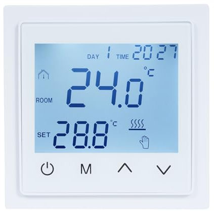 Nutriess Intelligent Digital Thermostat 16A LED Touch Screen Floor Heating Temperature Controller with N TC Sensor for Home and Office Heating Solutions (White)