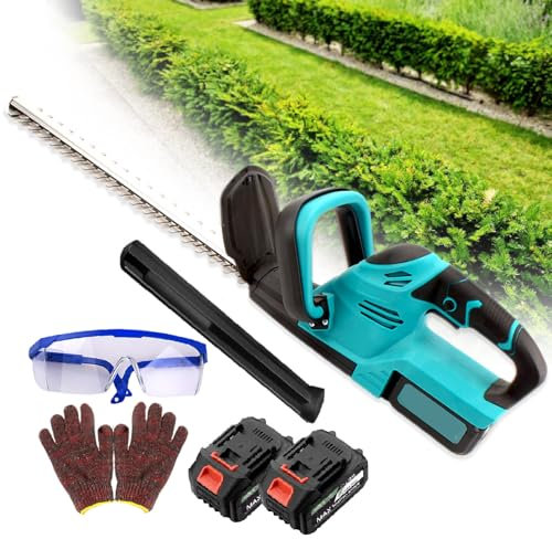 pedenencelia 21v Electric Hedge Trimmer Cordless With A Pair Of Gloves & Goggles, Bush Trimmer, Handheld Hedge Grass Cutter With 19-Inch Blade Length, Used For Home/Park Greening,2batteries
